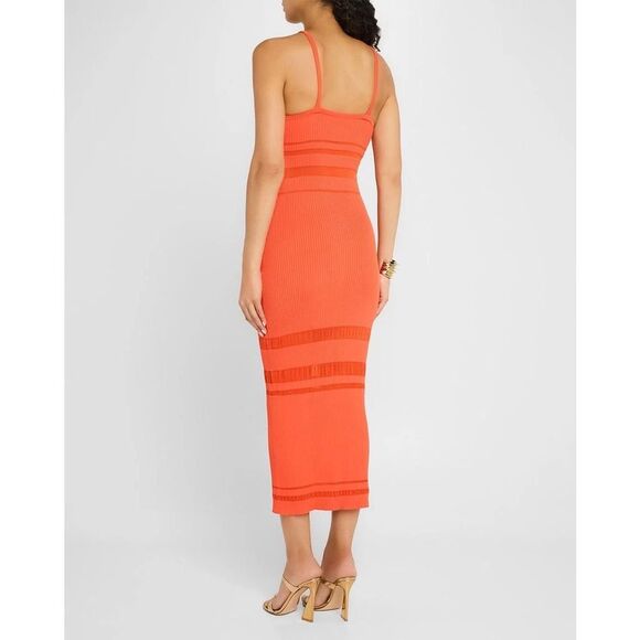 Ramy Brook Women's Orange Sleeveless Shiann Ribbed Knit Midi Dress Large NWOT - Picture 2 of 11